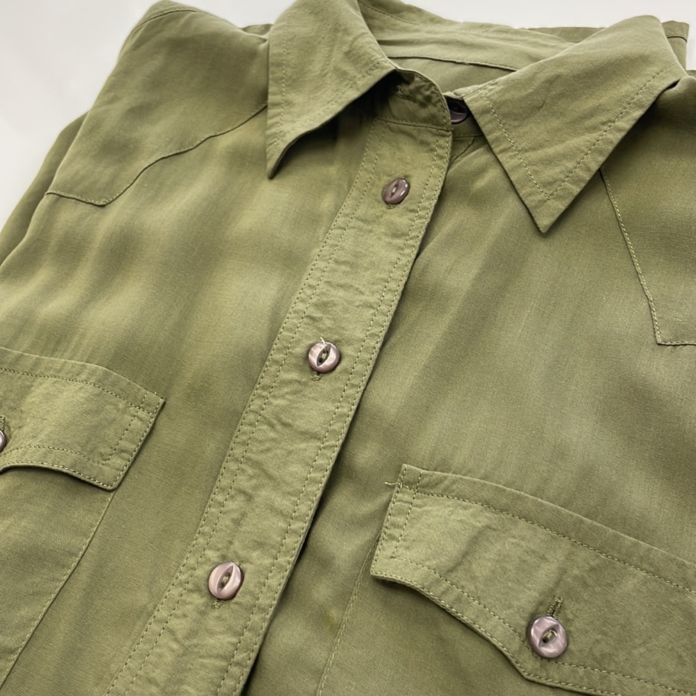 Frye • Olive Green Button-down Addie Top with Front Chest Pockets - Picture 10 of 12
